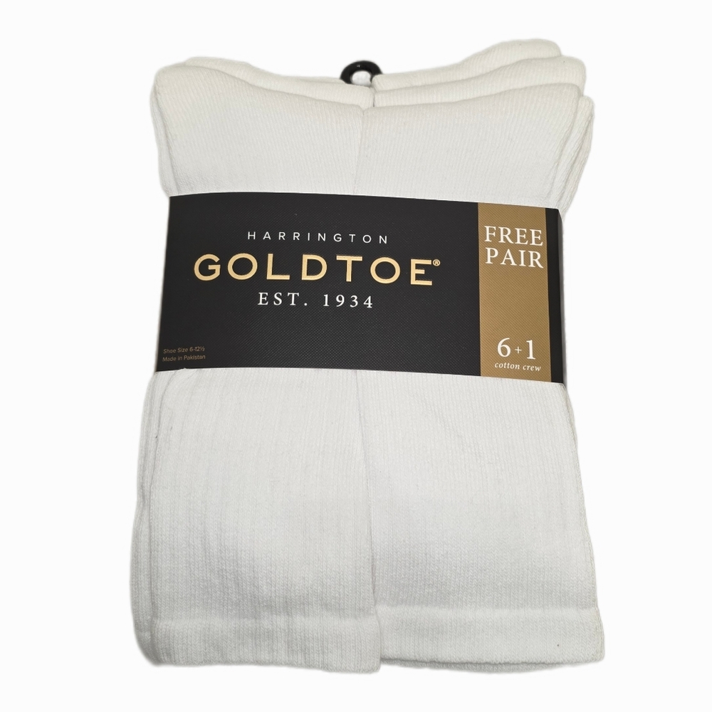 New GoldToe Men's White Crew Socks 7 Pack Harrington Collection Size 6-12.5